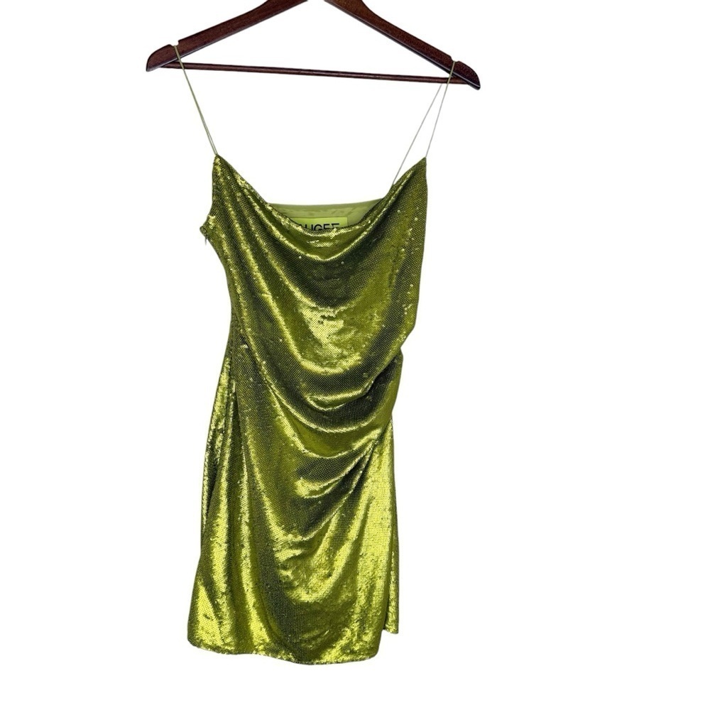 Gauge81 Almora Sequin Mini Dress Lime Green Sz 36 S Ruched Designer Party - Picture 5 of 13